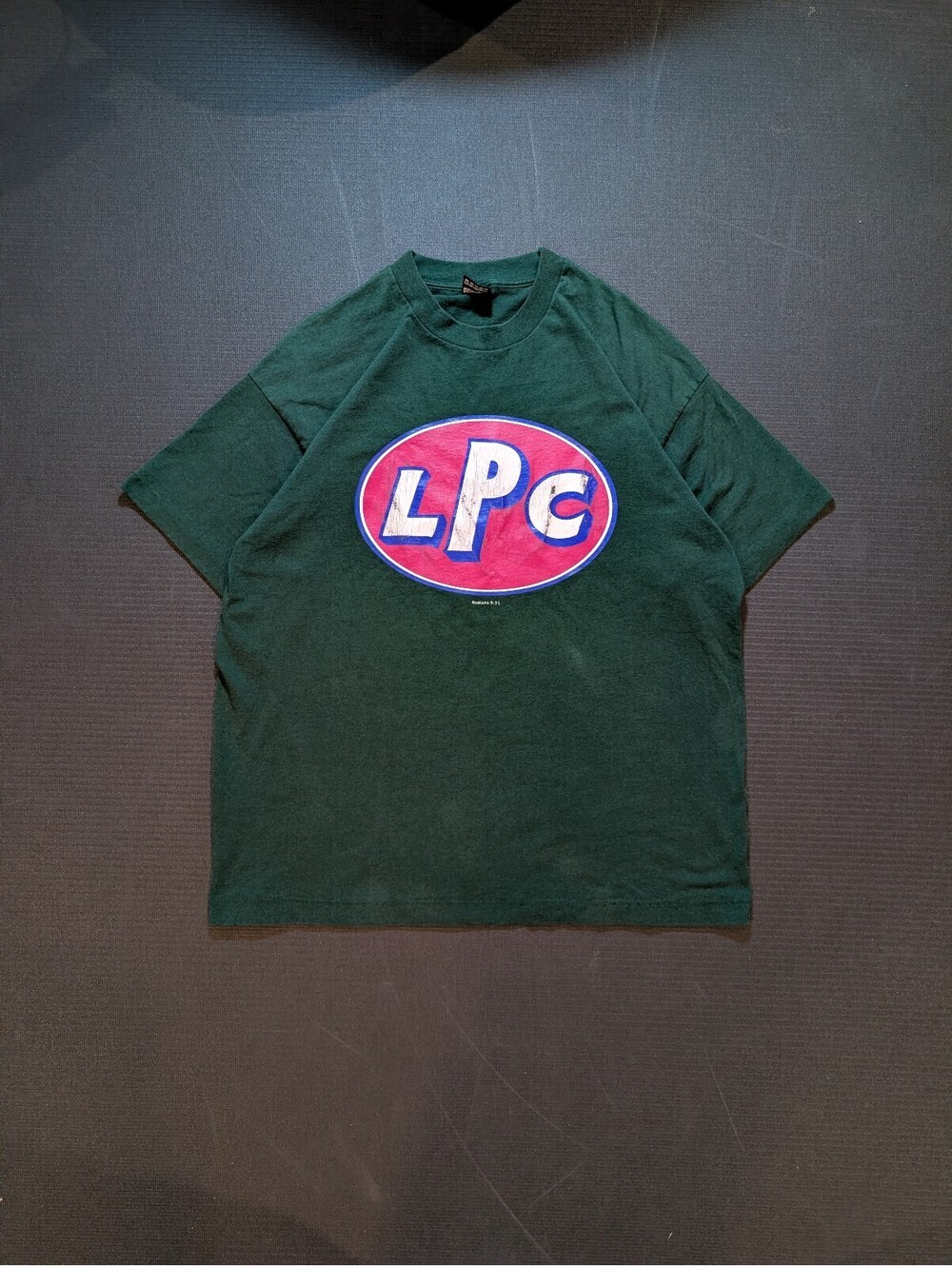 Vintage Fruit of the Loom Best XL Green LPC Graphic T-Shirt single stitch 90's